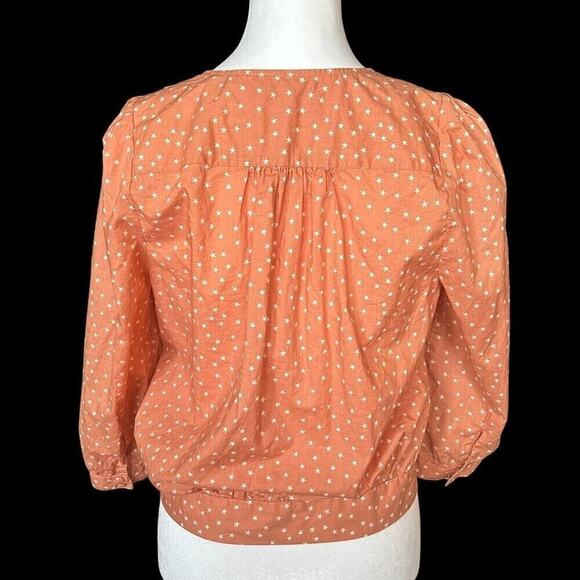 Madewell Wrap Top Womens Size Medium Star Scatter Puff Sleeve V Neck #G1261 - Picture 4 of 6